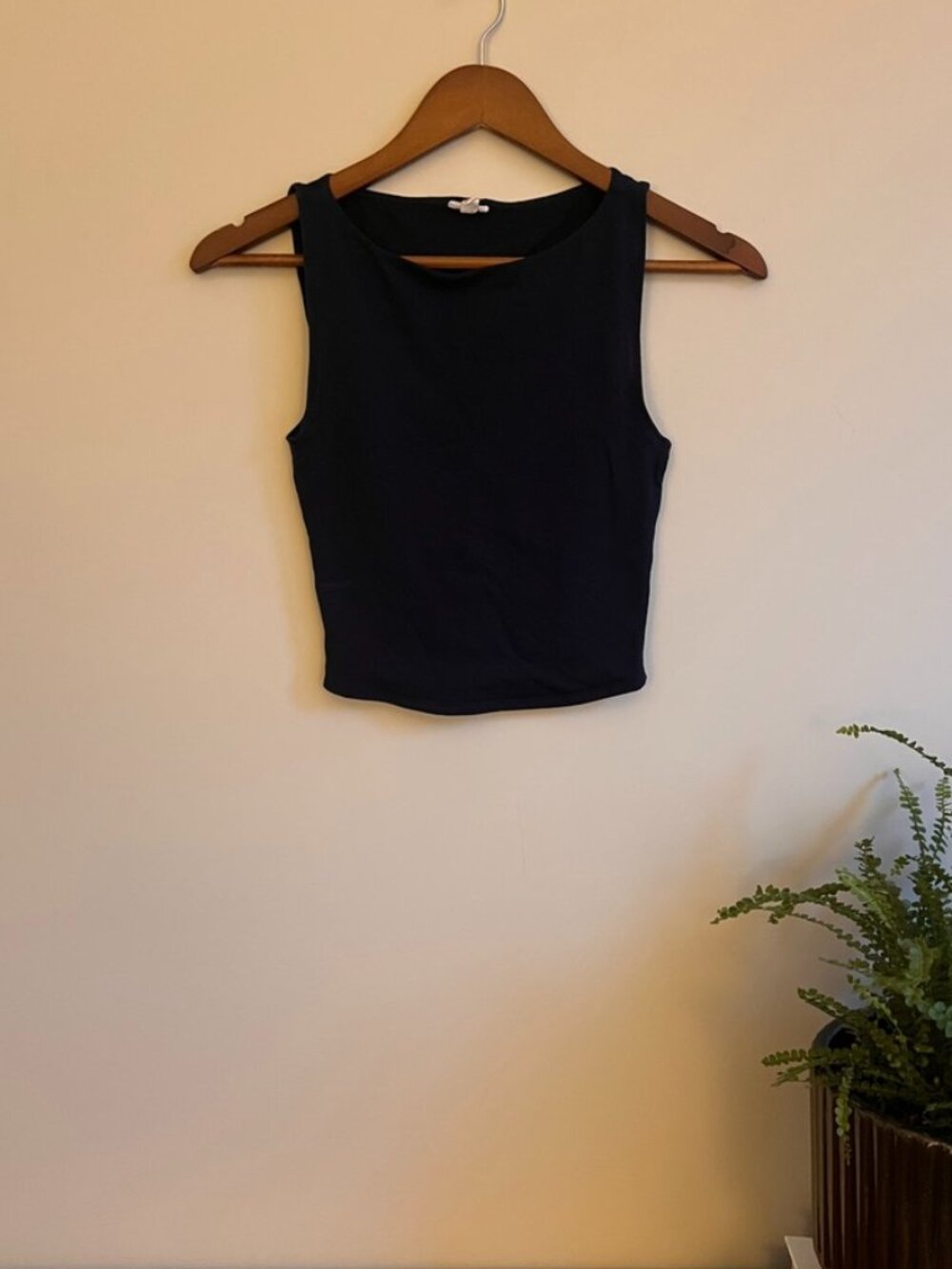 Garage Navy Cotton Blend Boat Neck Crop Tank | XS